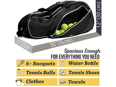 6 Racquet Tennis Bag Padded to Protect Rackets