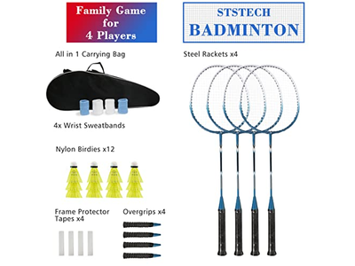 Badminton Rackets Set of 4 for Backyard Sports